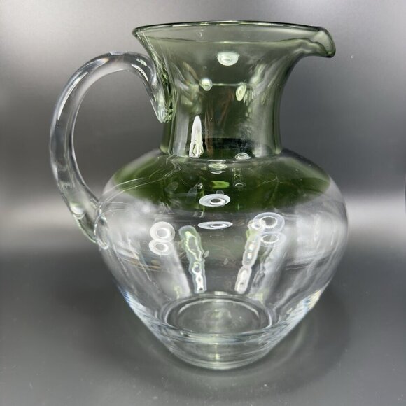 Mid Century Glass Pitcher Carafe Jug Hand Blown Pitcher Green Clear Ombré VTG - Picture 7 of 15
